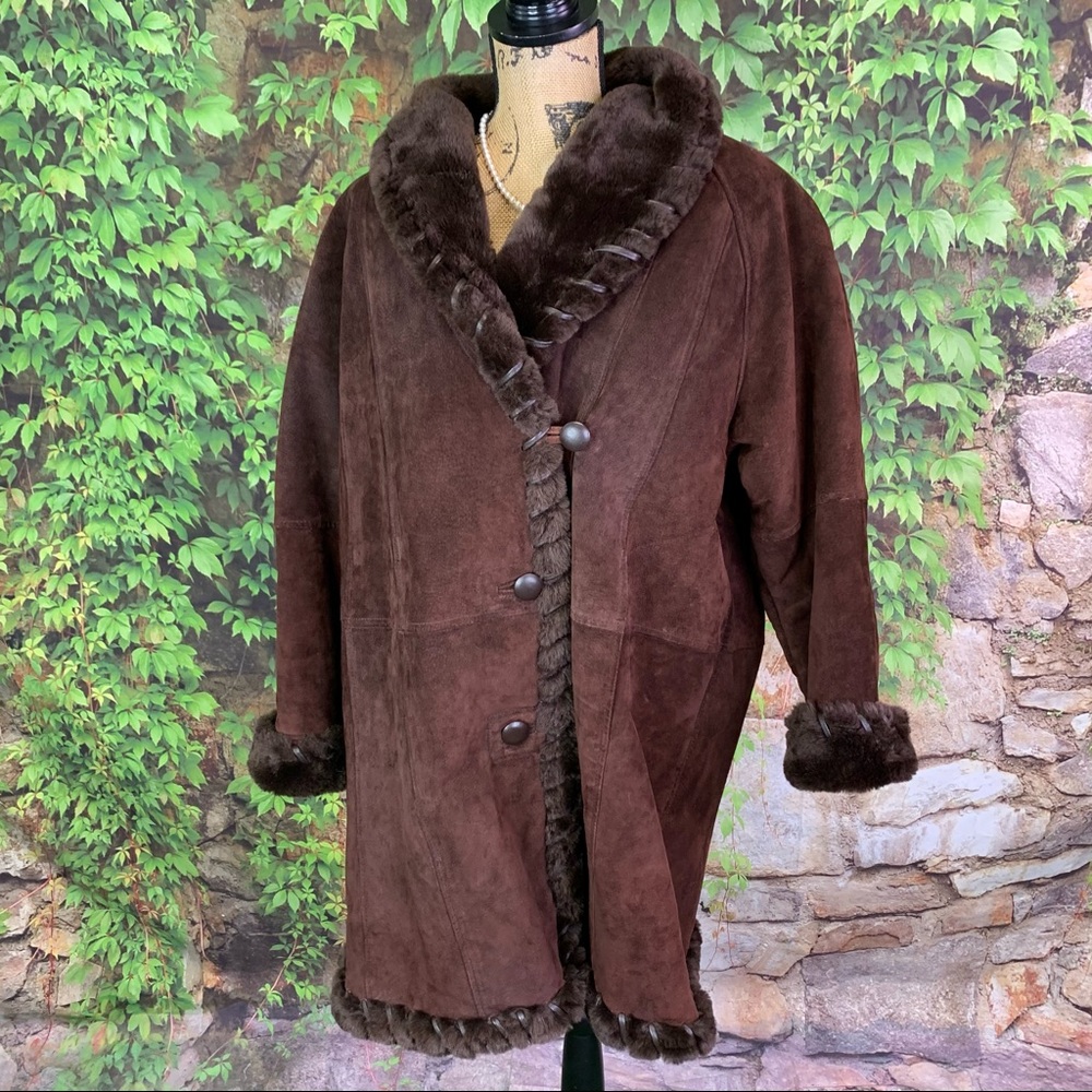 G-III GLOBAL IDENTITY Brown Suede and Faux Fur Coat, M - Picture 3 of 16